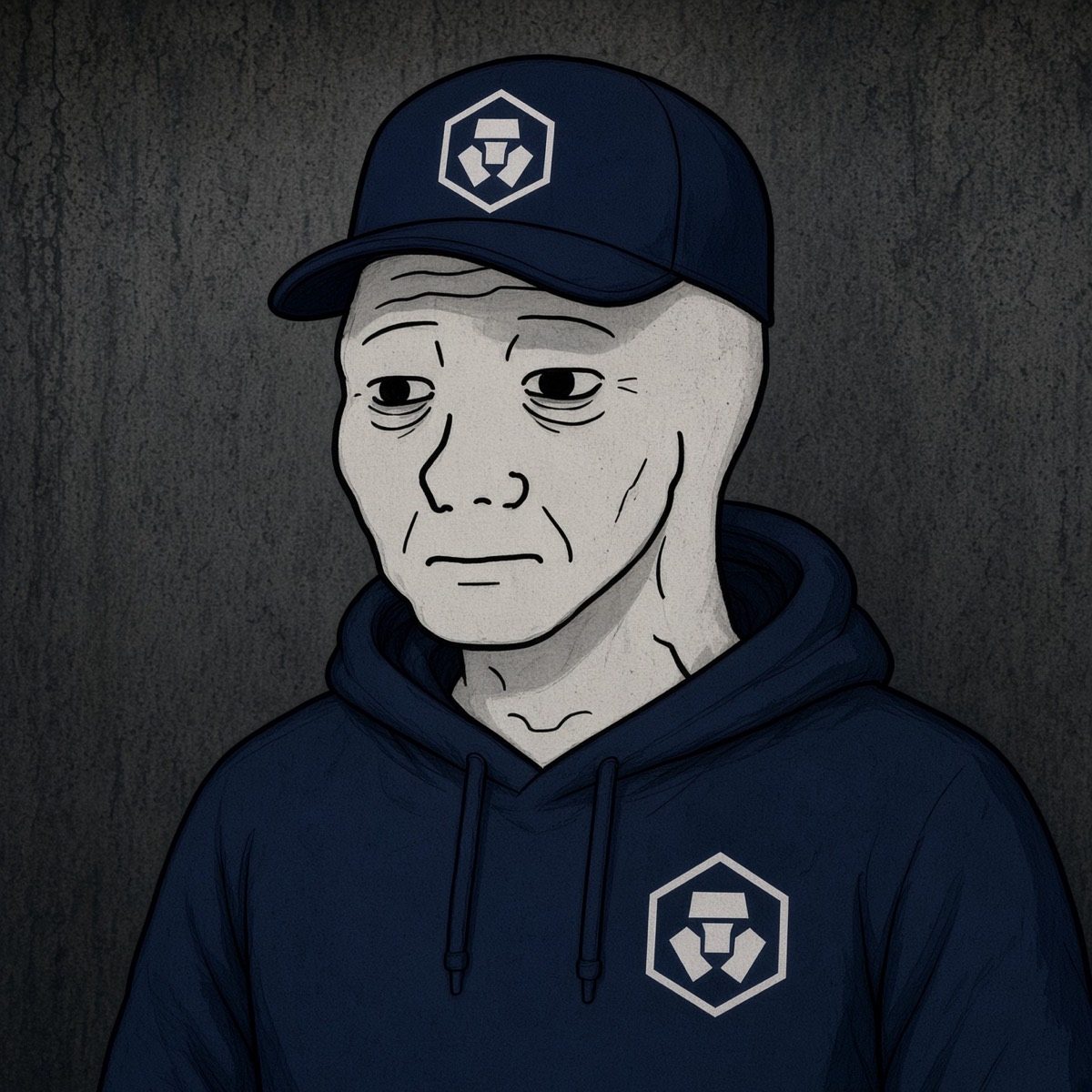 CROJAK — a wojak in a navy Cronos hoodie and cap